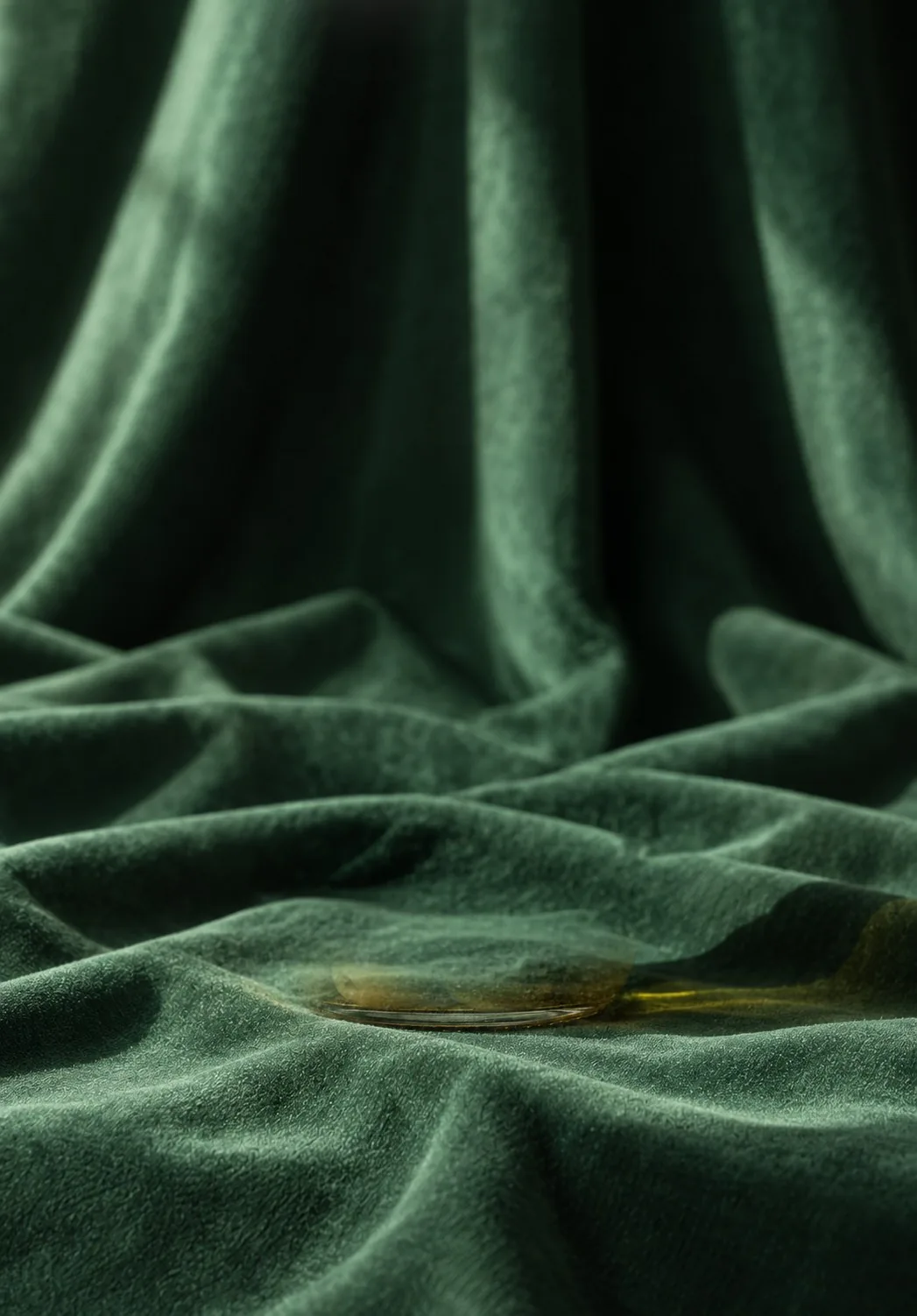 Green velvet draped in soft studio light